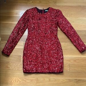 Red Sequin Long Sleeve Mini Dress